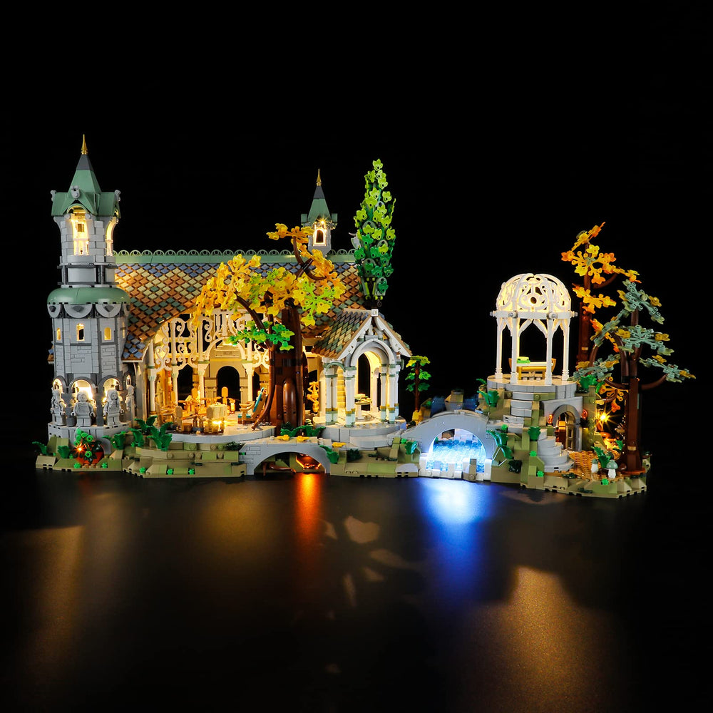 YEABRICKS hidden wires create a clean, seamless finish inside the LEGO Rivendell.