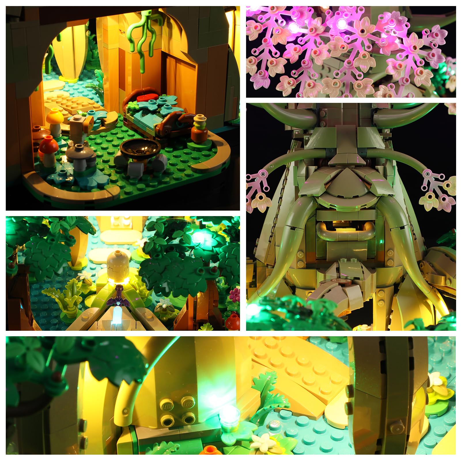 YEABRICKS LED light kit illuminated Deku Tree model in display