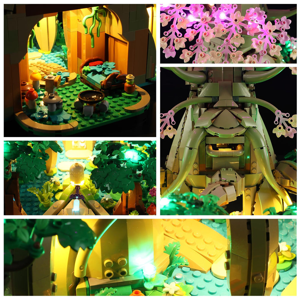 YEABRICKS LED light kit illuminated Deku Tree model in display