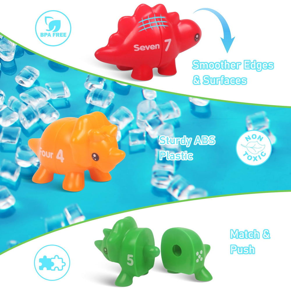 Smooth-surfaced dinosaur figures designed for little hands to hold and assemble safely.