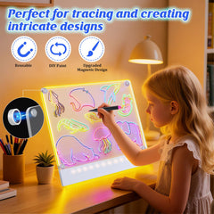 Yecuip Lumi Board rechargeable battery in use for wireless drawing during travel.