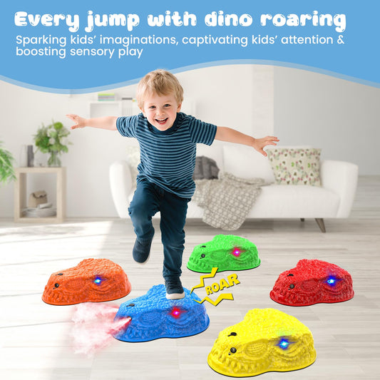 YEE BY ONE roaring dino with lights enhances sensory play.