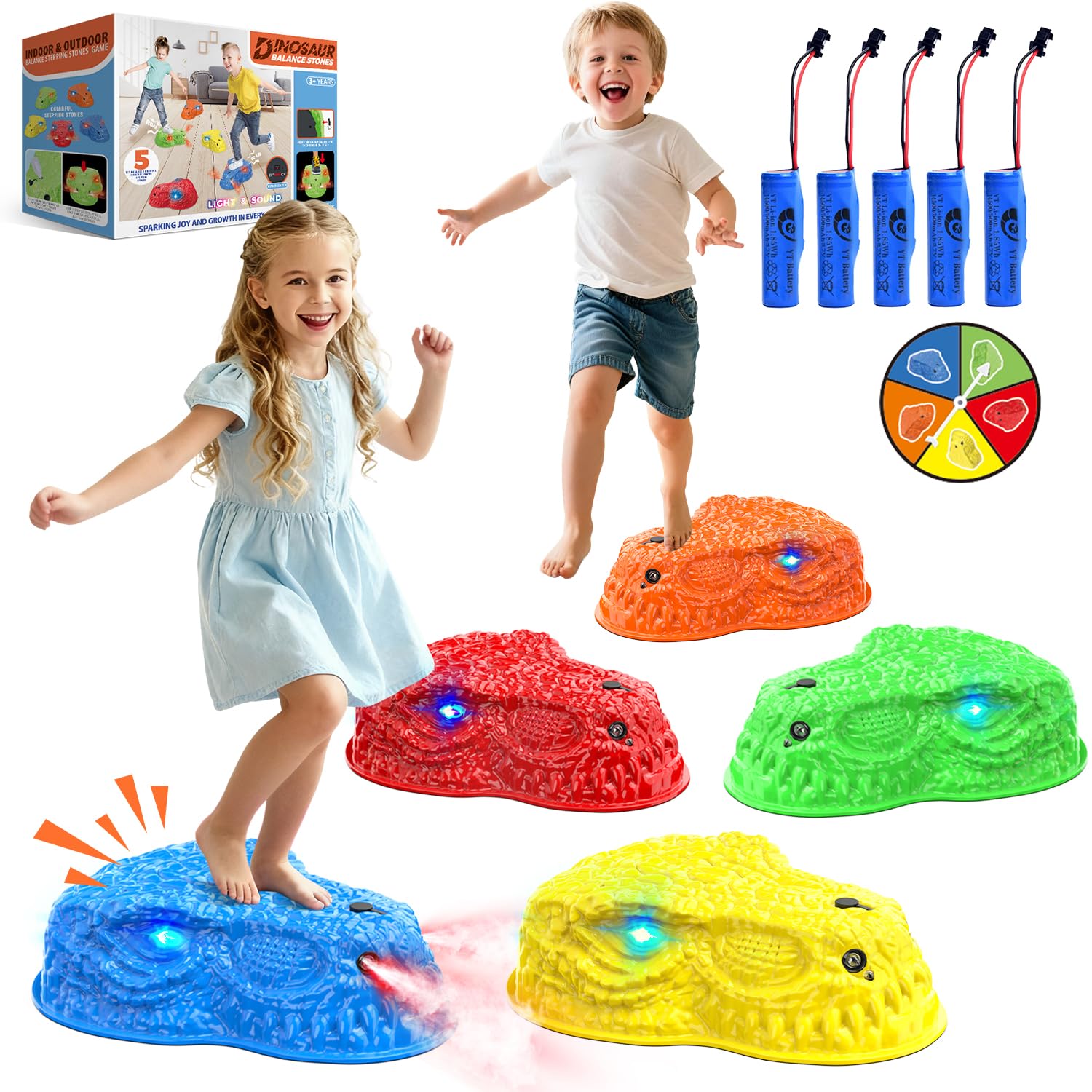 YEE BY ONE stepping stones with mist for immersive dinosaur play.