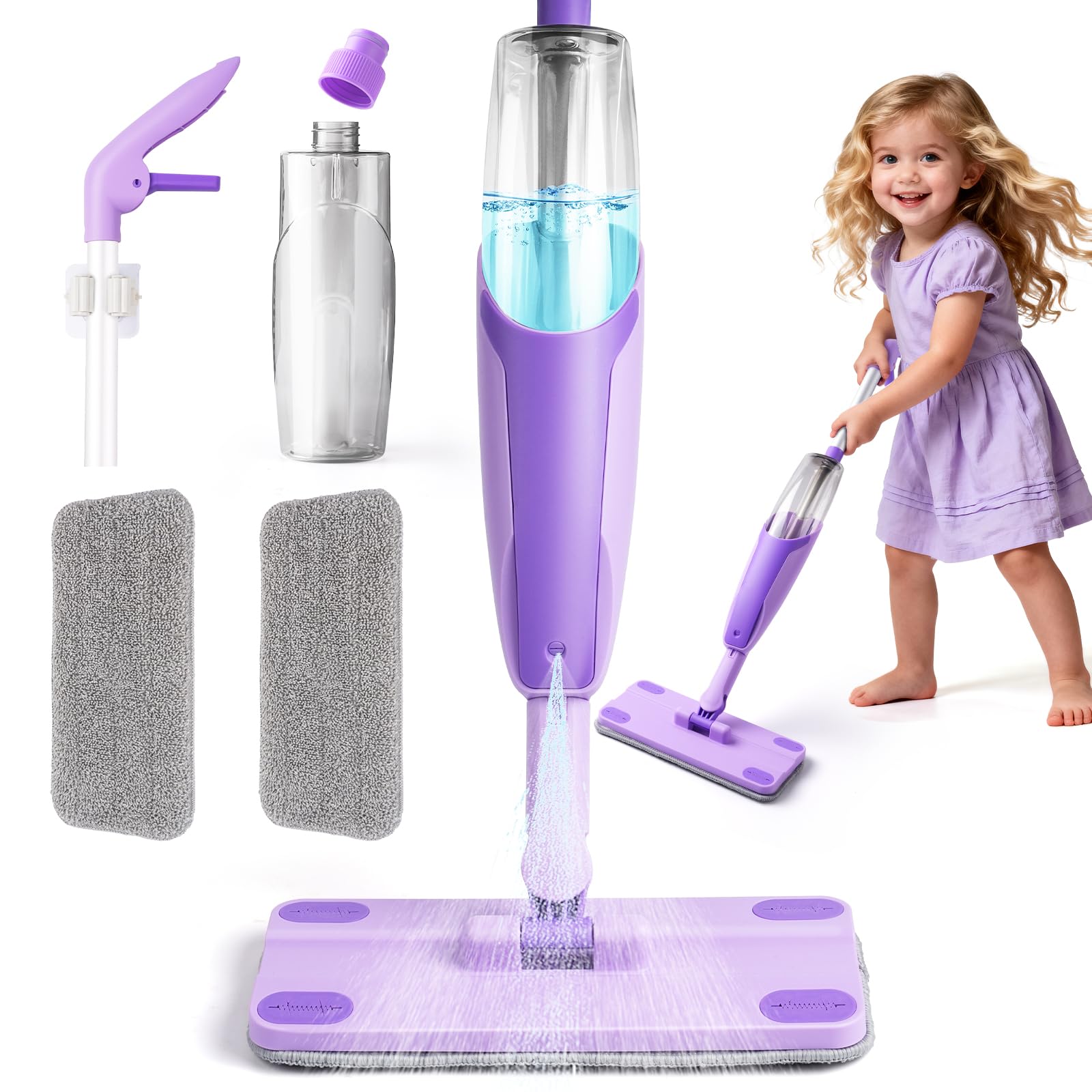 Yeeam-mk purple mini spray mop helps toddlers grip easily for tiny hands.