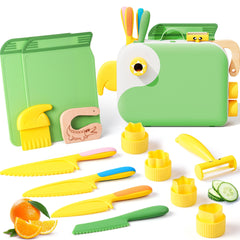 Yeeammk bird-shaped storage box keeps the toddler cooking set organized