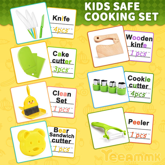 Yeeammk child safe knives designed for gentle real cooking.