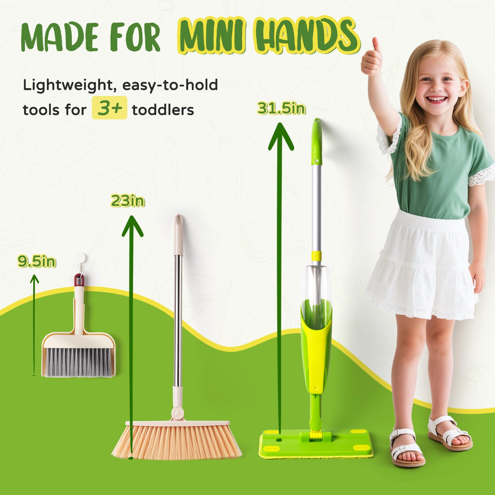 Yeeammk dustpan and broom toy encourages tidy-up after play.
