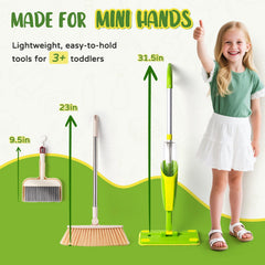 Yeeammk dustpan and broom toy encourages tidy-up after play.