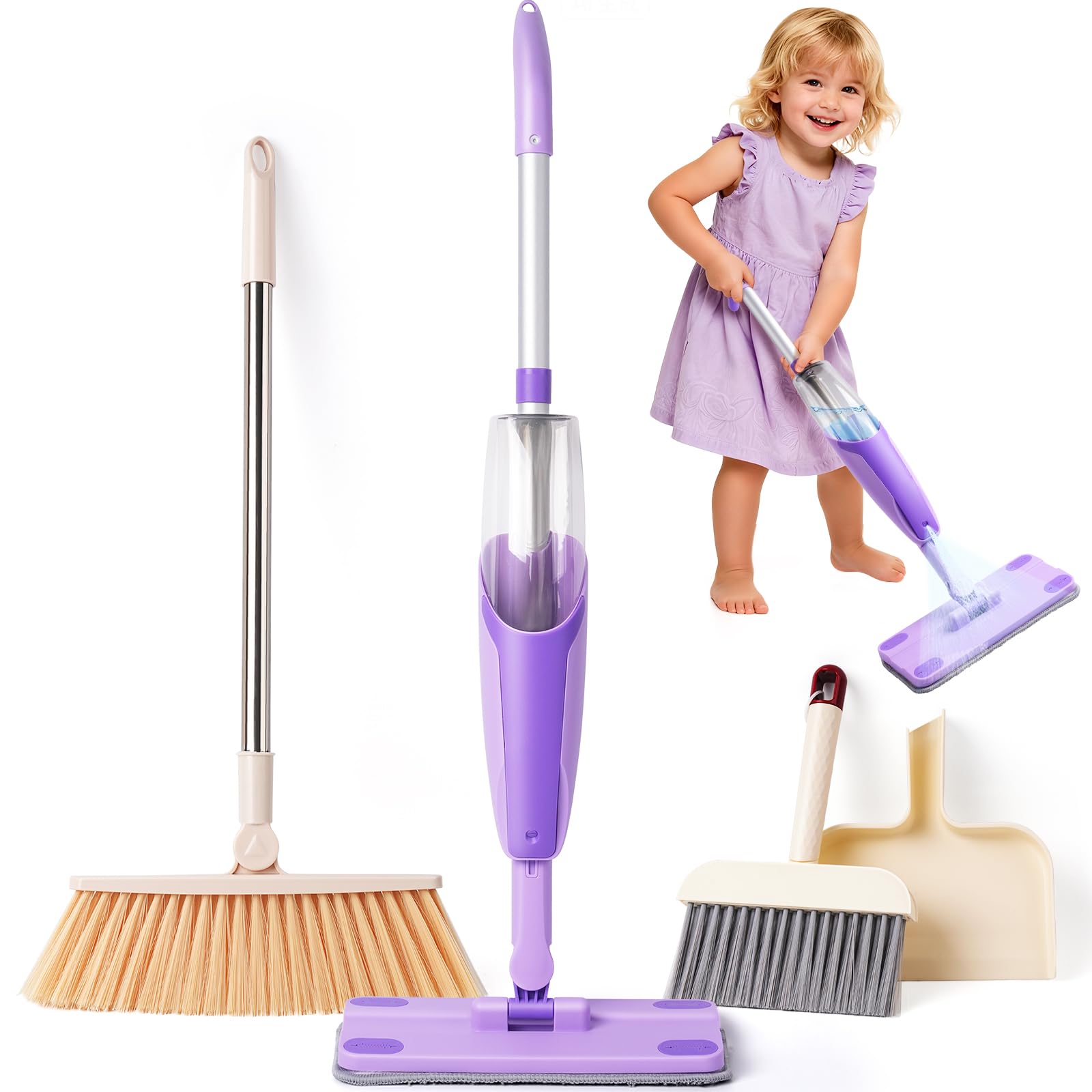 Yeeammk kids cleaning toy set with purple mini spray mop for tiny hands and imaginative play