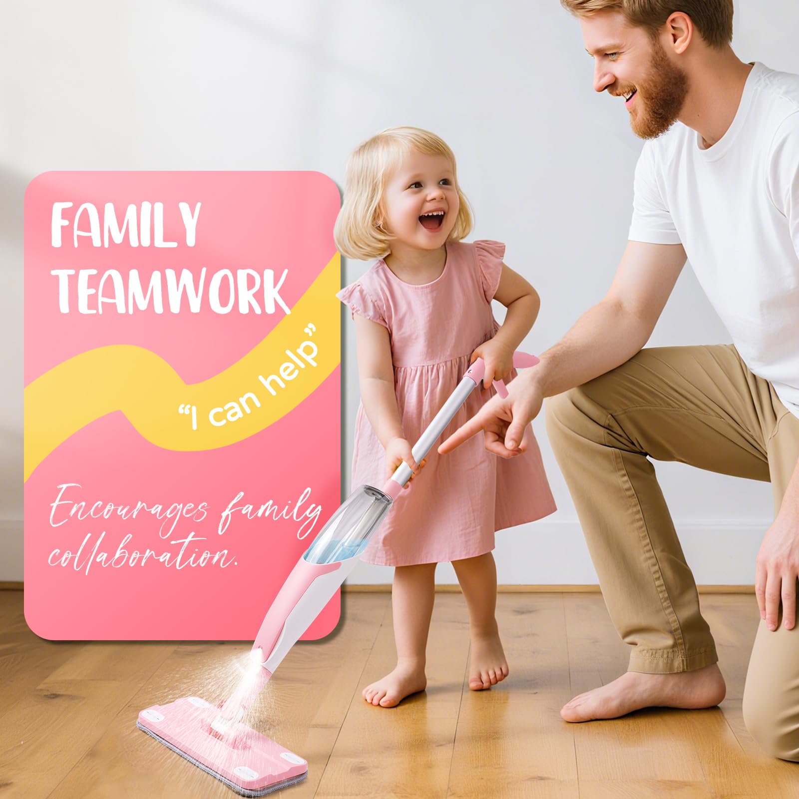 Yeeammk mini broom pairs with mop for coordinated toddler play.