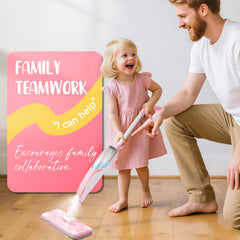 Yeeammk mini broom pairs with mop for coordinated toddler play.
