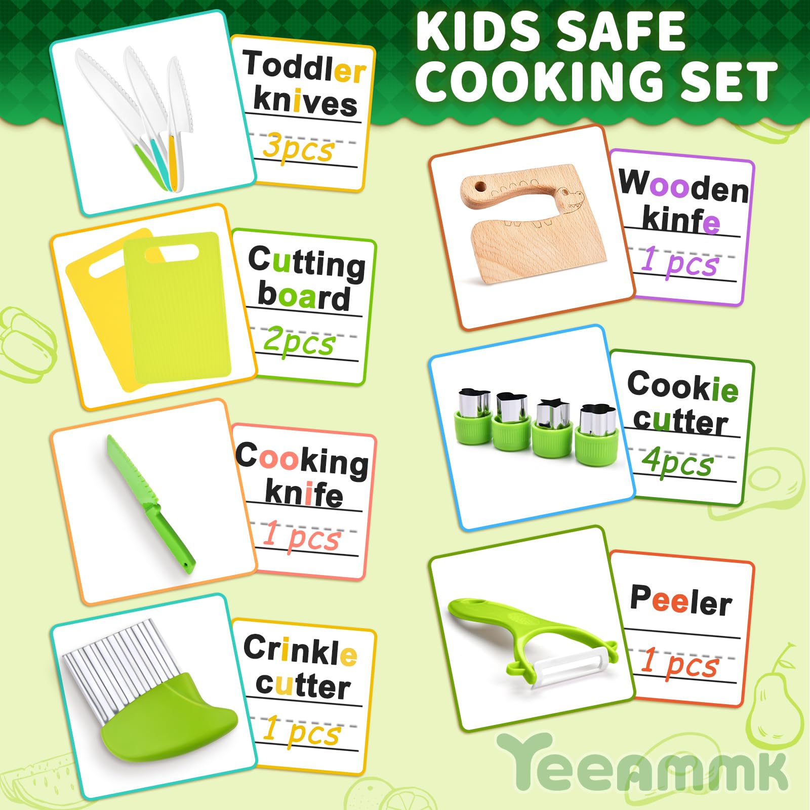 Yeeammk toddler cooking knife with light, ergonomic handle for easy grip.