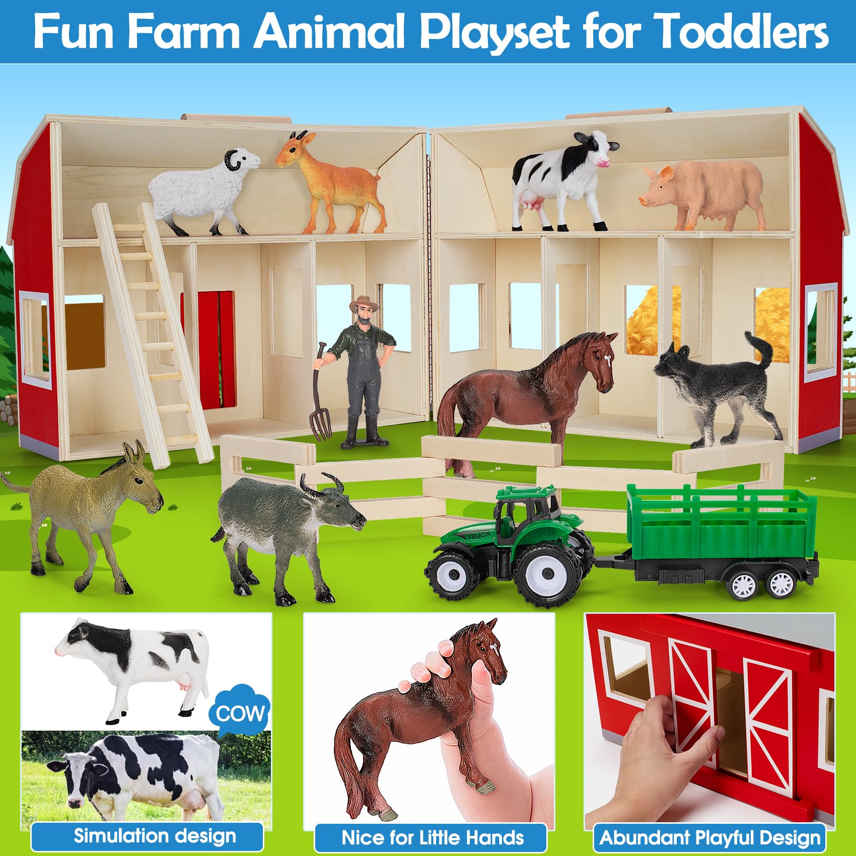 YEEBAY farm figures set adds interactive storytelling and fine motor practice.