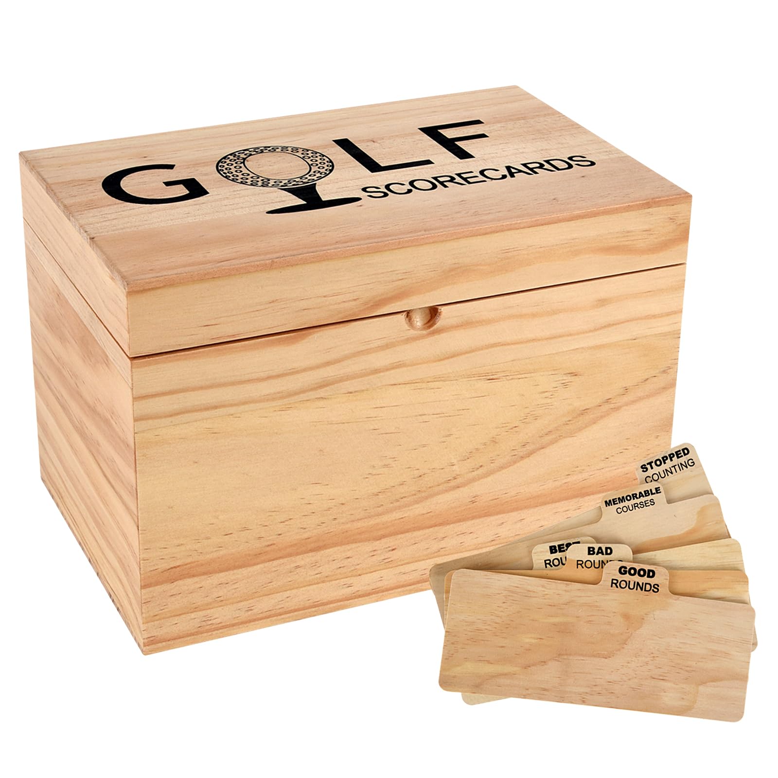 YeeBeny golf scorecard collection box shows natural wood grain for stylish organization