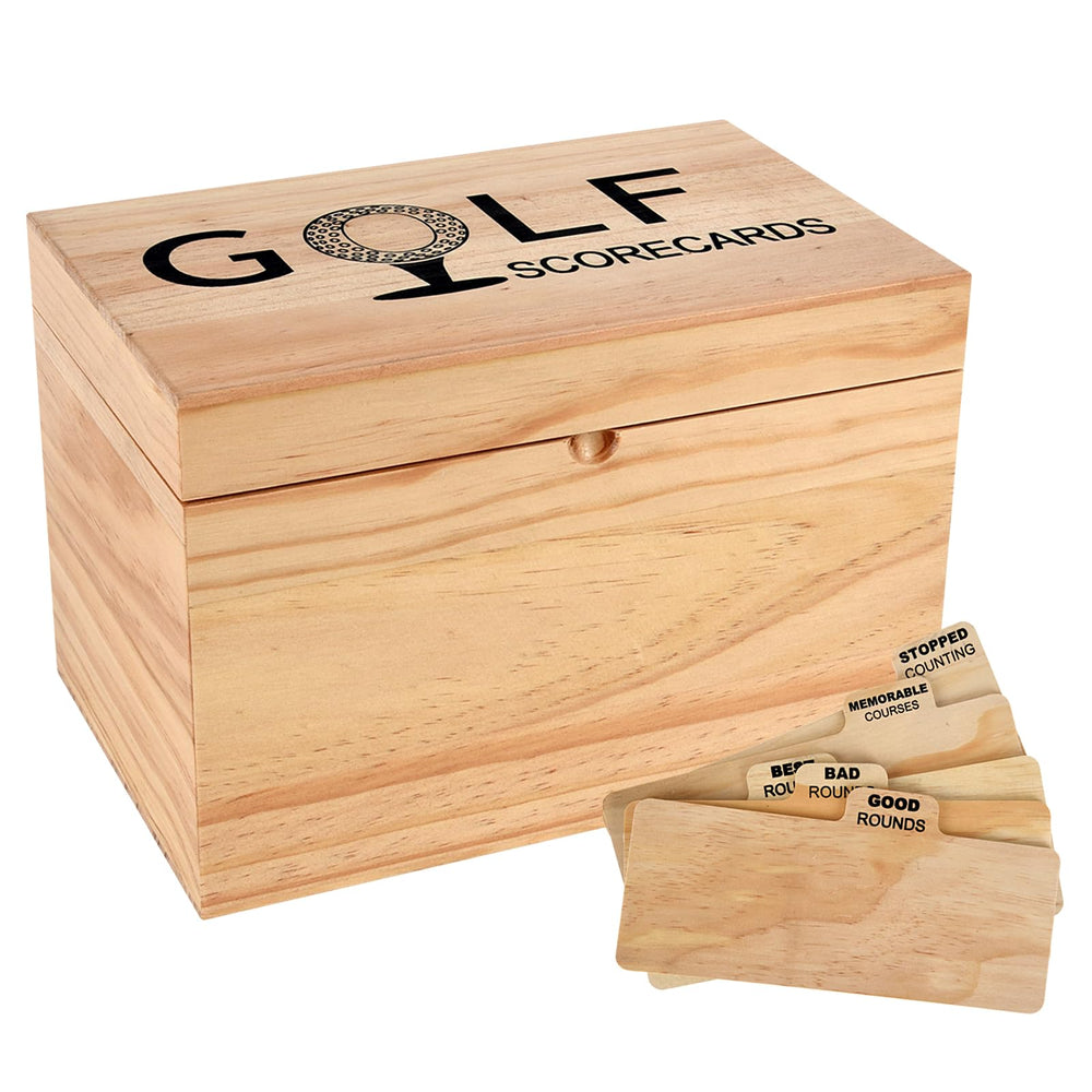 YeeBeny golf scorecard collection box shows natural wood grain for stylish organization