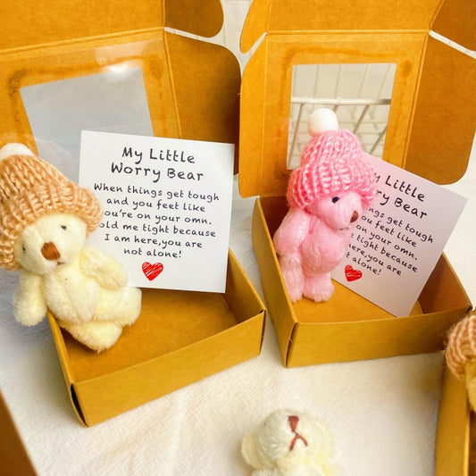 Yeesam worry bear in box pink with card inspires courage and motivation
