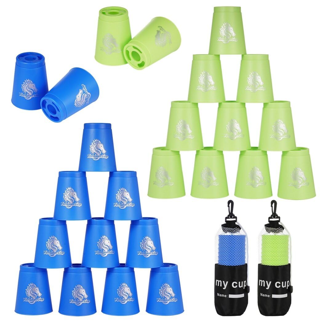 yeesport 24-pcs sport stacking cups in blue and green for family fun and friendly competition