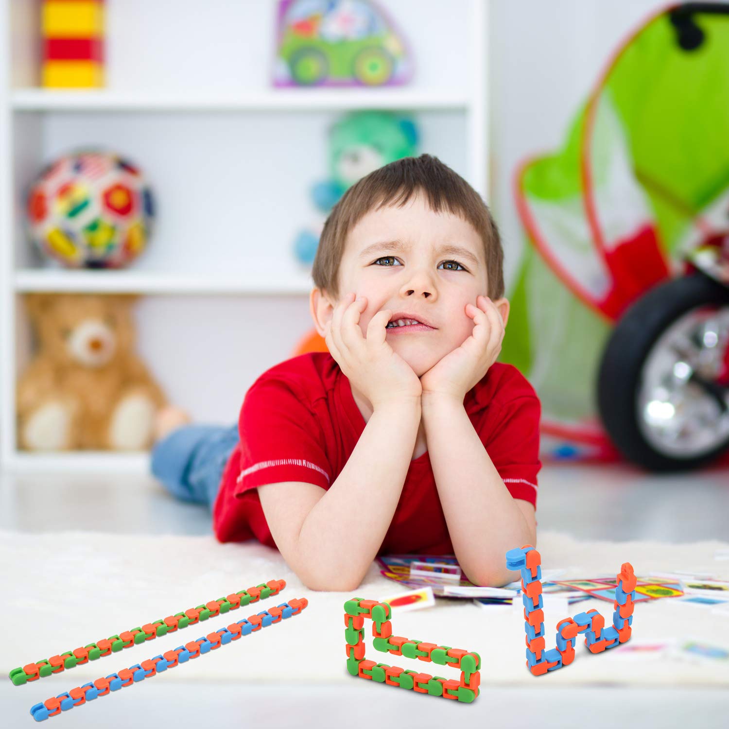 Yeetec wacky tracks allow building letters, numbers, and symbols for play.