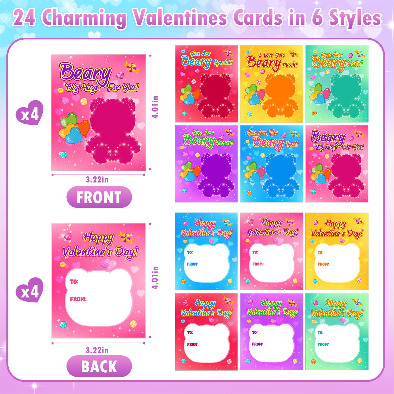 YEGEER valentines cards with six designs shown, ready for party exchanges.