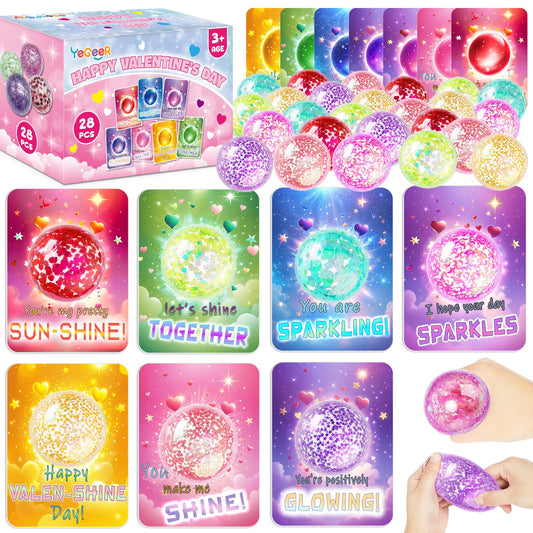YEGEER Valentines cards and stretchy balls set, ideal for classroom exchanges.