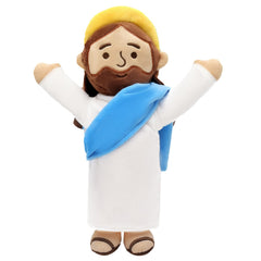Yelakey 13-inch Jesus plush with white robe and blue shawl for Easter decor