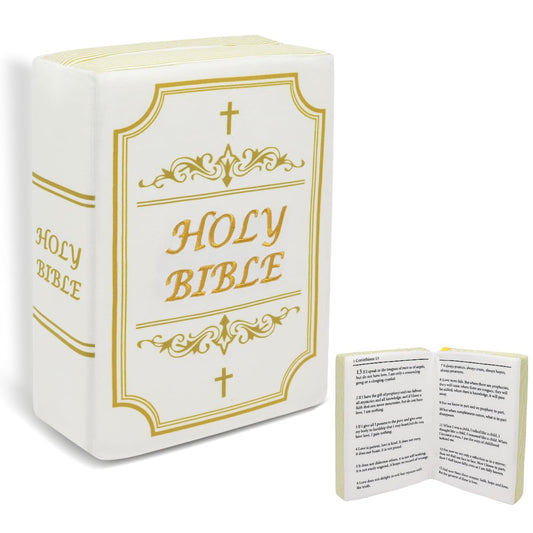 Yelakey Bible Pillow open view shows memory foam for cozy hugs.