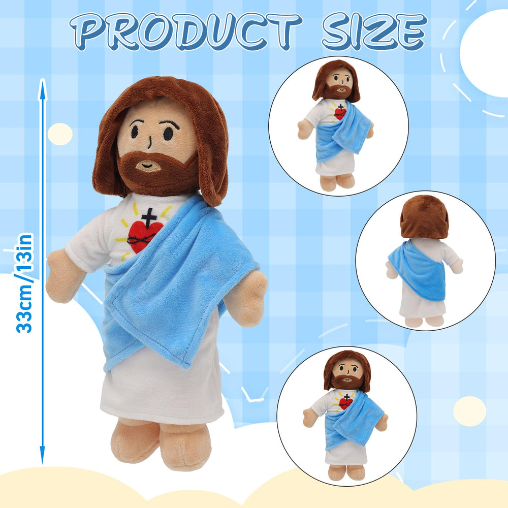 Yelakey Jesus plush on bed for bedtime snuggles.