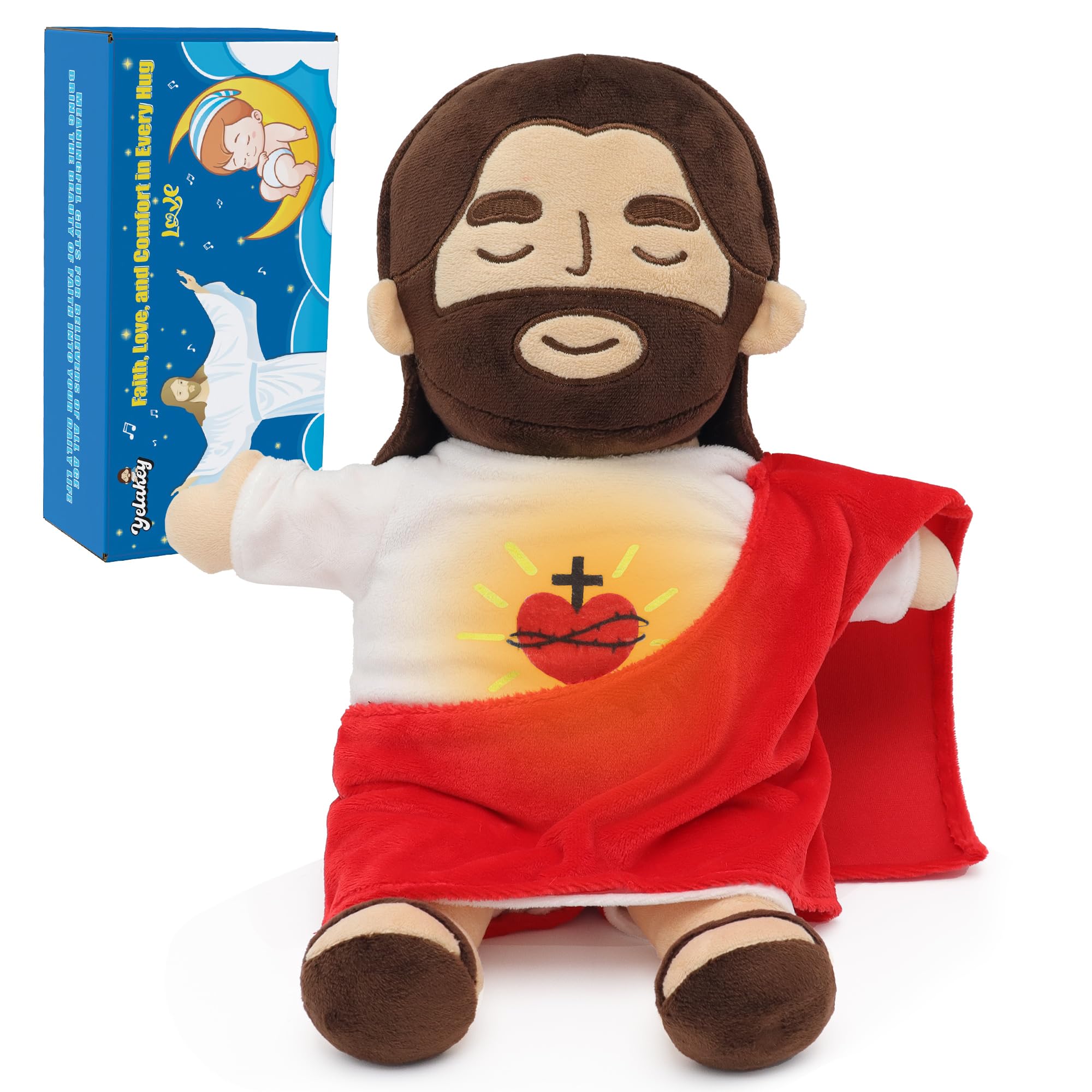 Yelakey Jesus Plush breathing with glow and songs for calming nights