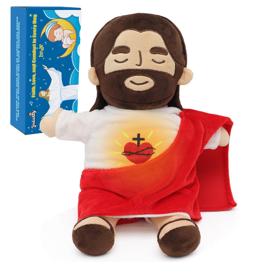Yelakey Jesus Plush breathing with glow and songs for calming nights