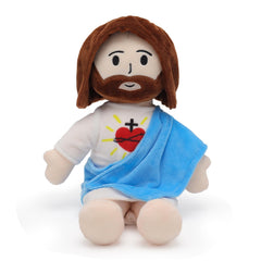 Yelakey Jesus plush, heart detail close-up highlighting caring companion.