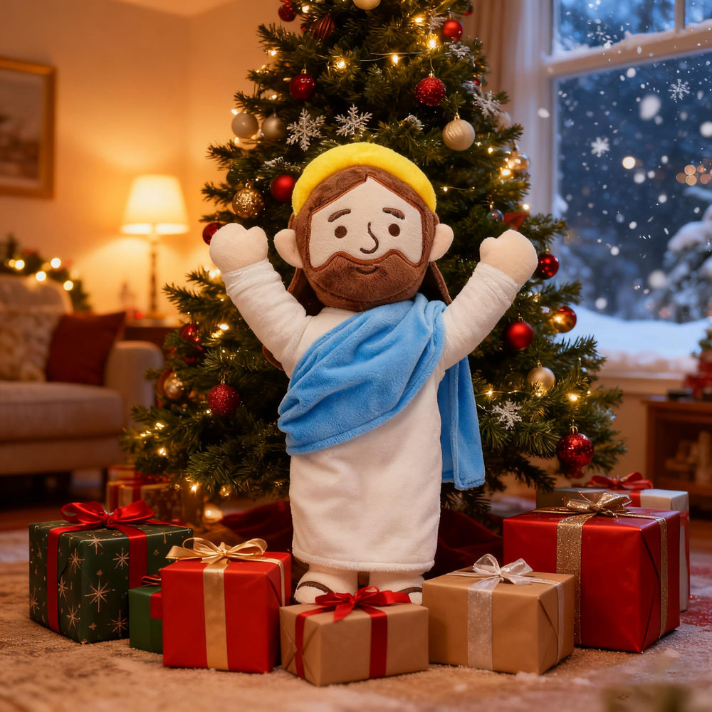 Yelakey Jesus plush packaging showing vacuum sealed protection during shipping