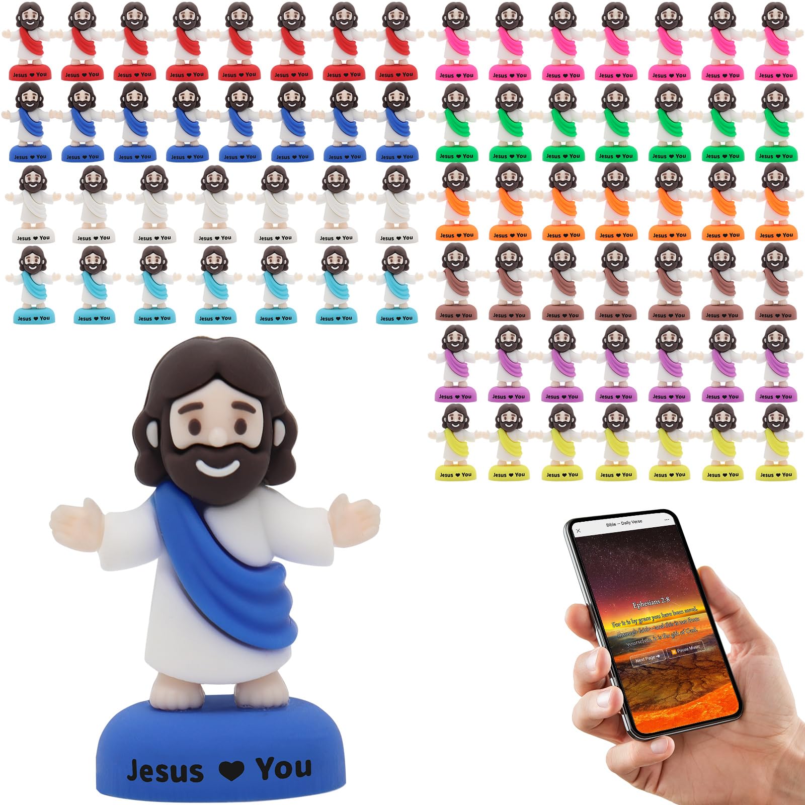 Yelakey little mini Jesus figures in a colorful pack for sturdy play and gifting.