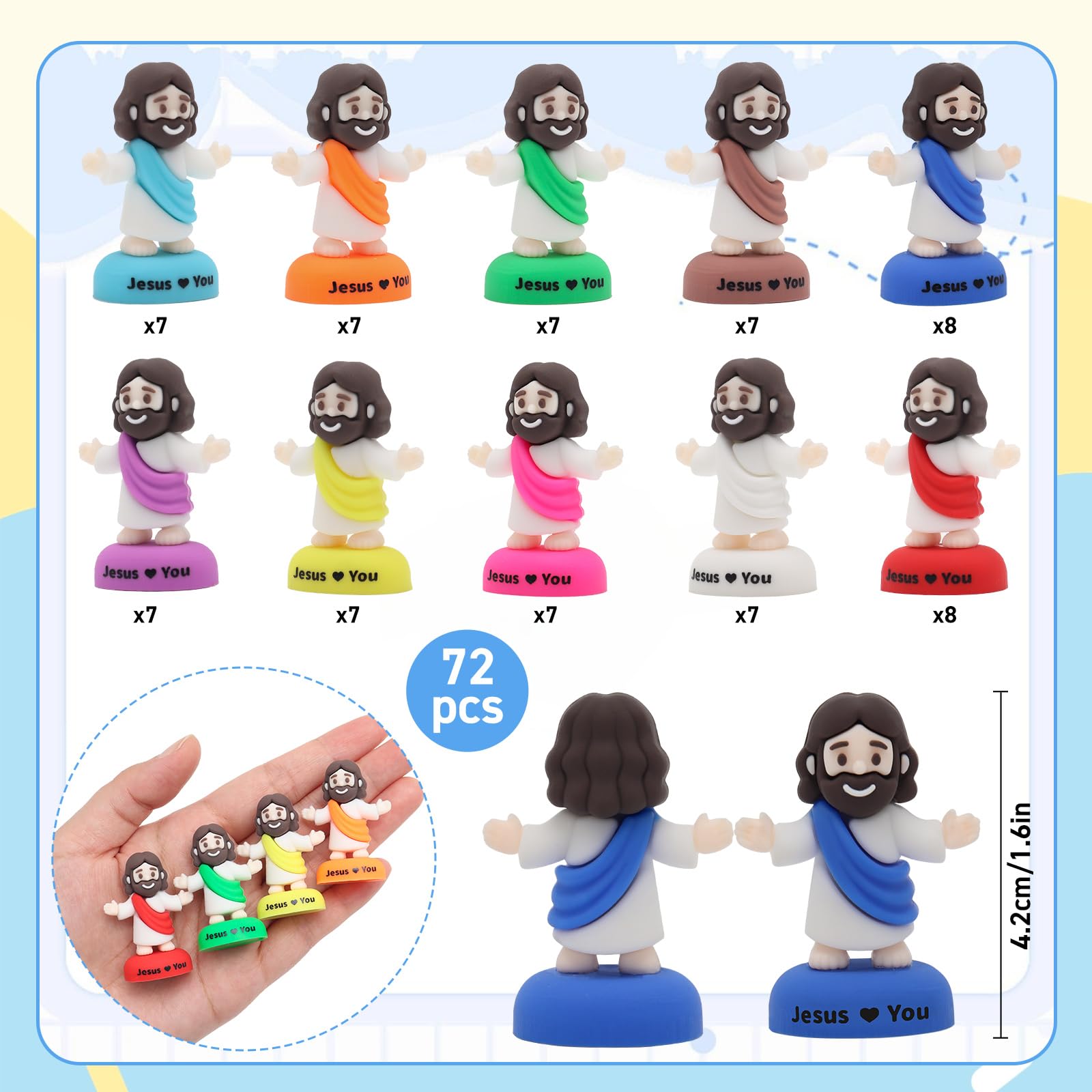 Yelakey mini Jesus figurines crafted from durable rubber for long-lasting, safe play.