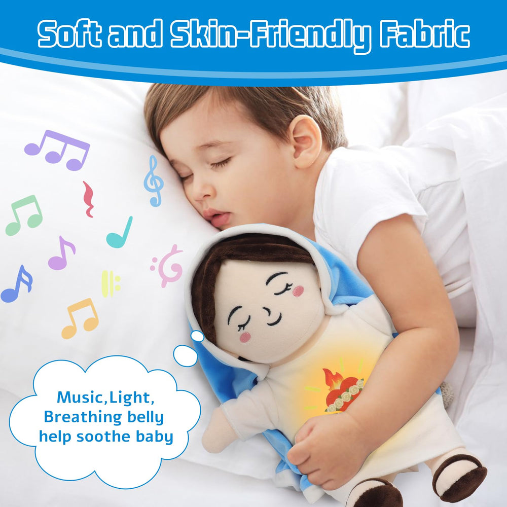 Yelakey Virgin Mary doll plays six songs for peaceful bedtimes.