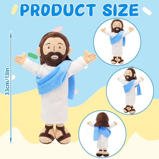 Yelakey Jesus plush in white robe and blue shawl for serene display