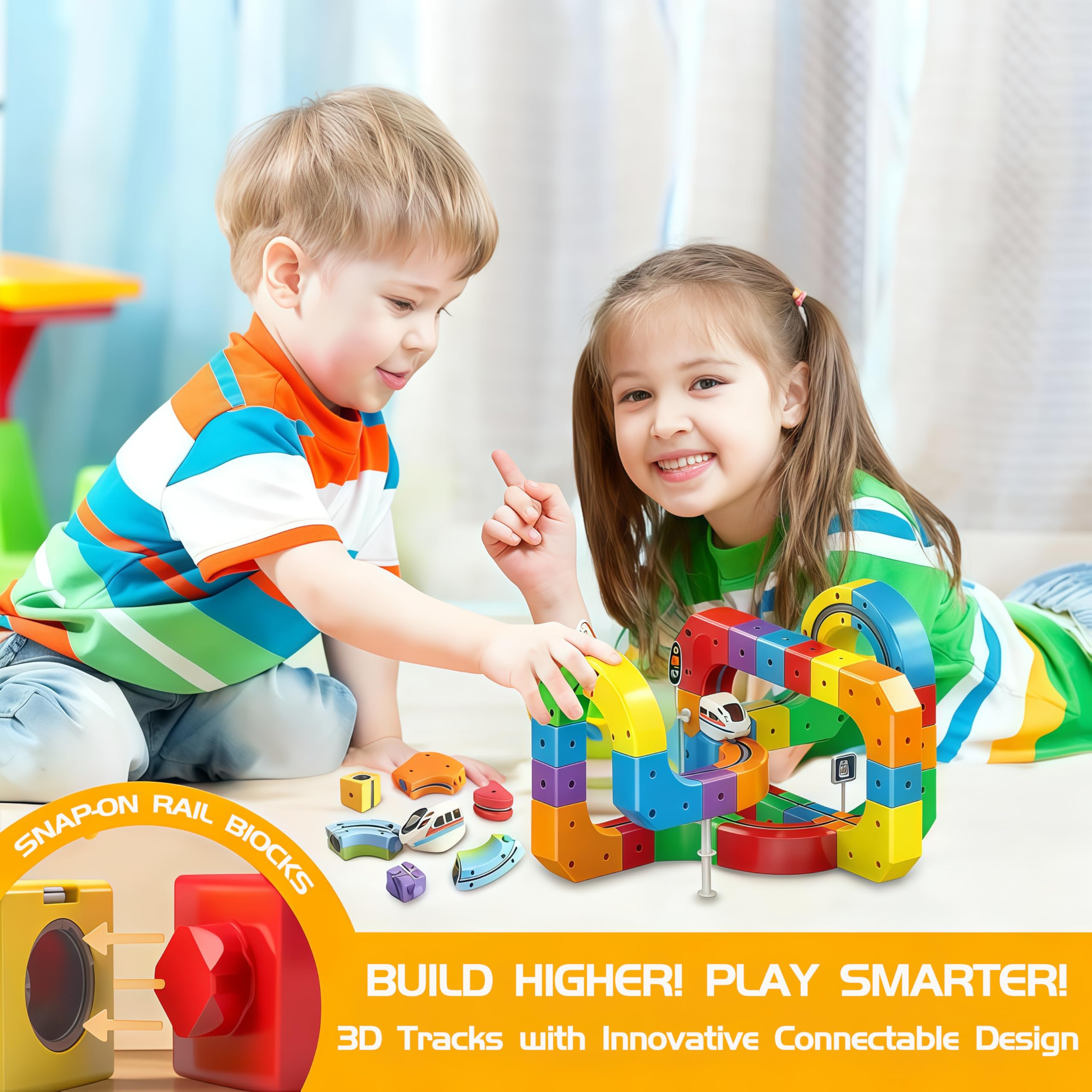 YELEONGY magnetic train assembly for safe, snap-together play.