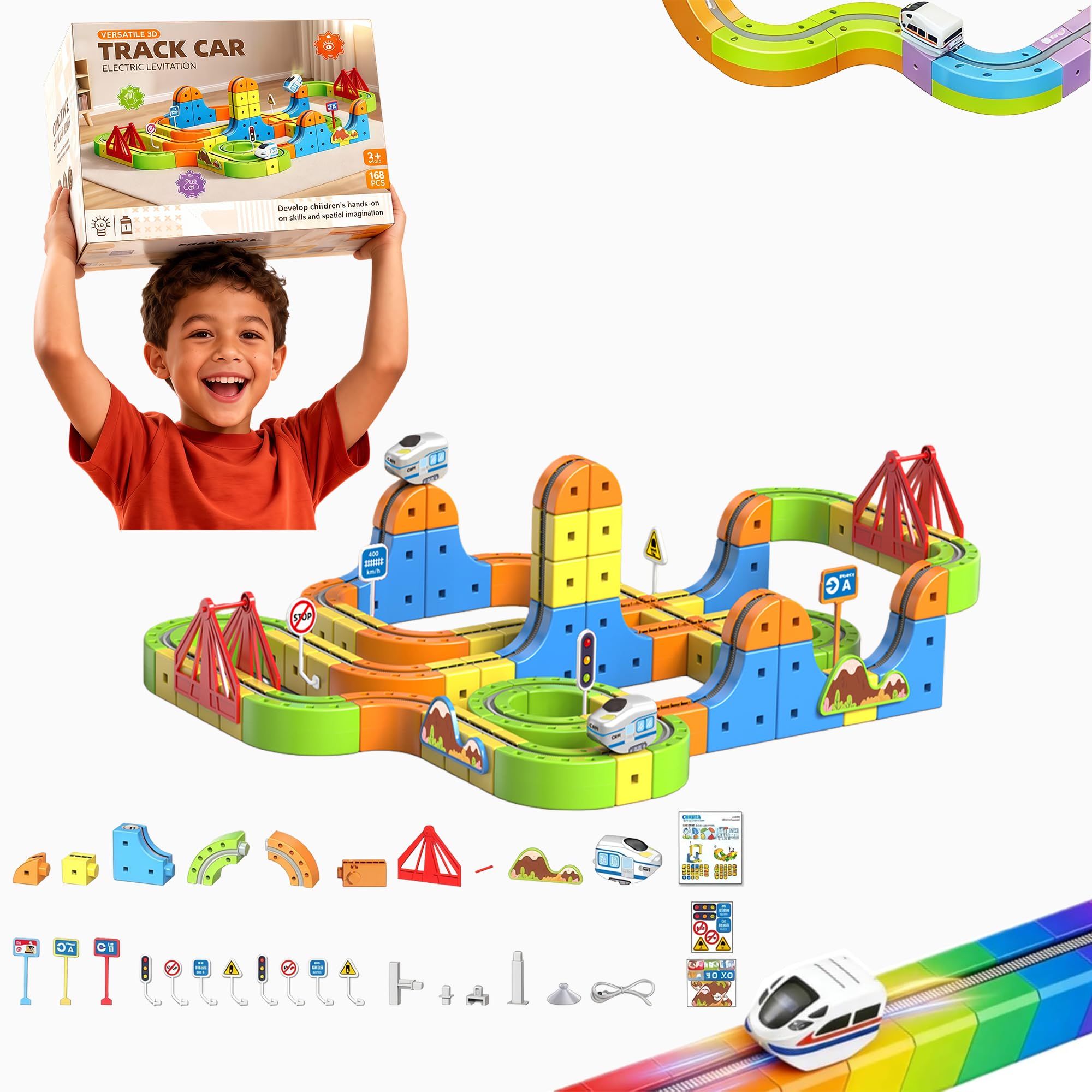 YELEONGY Trackfusion monorail assembly for creative play and design.