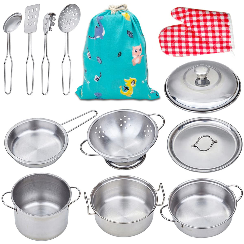 Yellora Play Pots and Pans Set cookware for kids promotes imaginative play and motor skills.