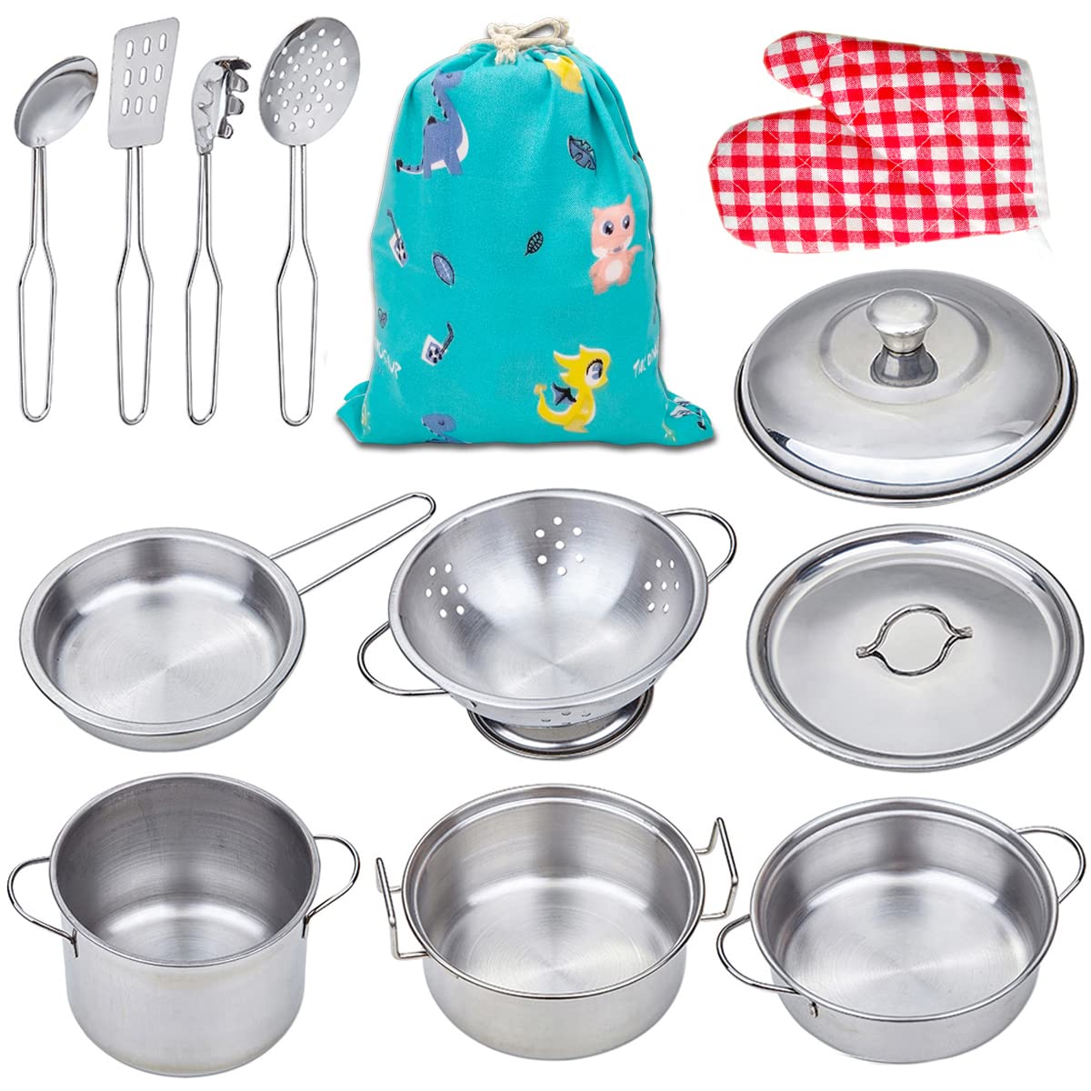 Yellora Play Pots and Pans Set cookware for kids promotes imaginative play and motor skills.