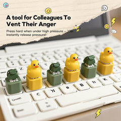 Yellow duck keychain offering compact relaxation during daily tasks.