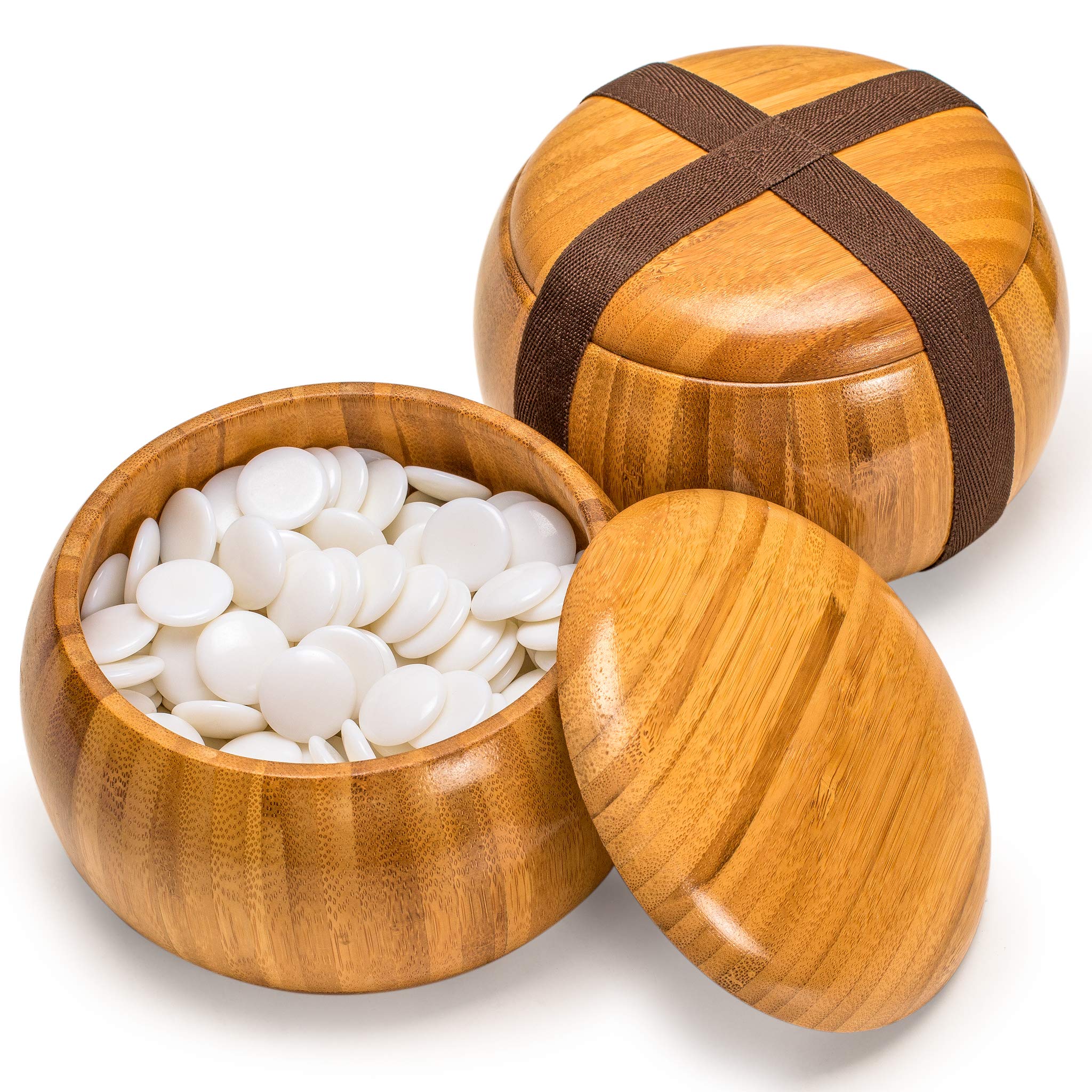 Yellow Mountain Imports bamboo bowls provide secure stone storage with lids.