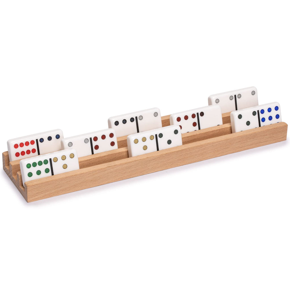 Yellow Mountain Imports beechwood domino trays slanted slots closeup for stable tile viewing