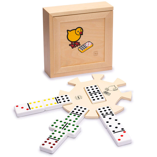 Yellow Mountain Imports Chicken Foot domino tiles close-up showing acrylic pips for tactile play.