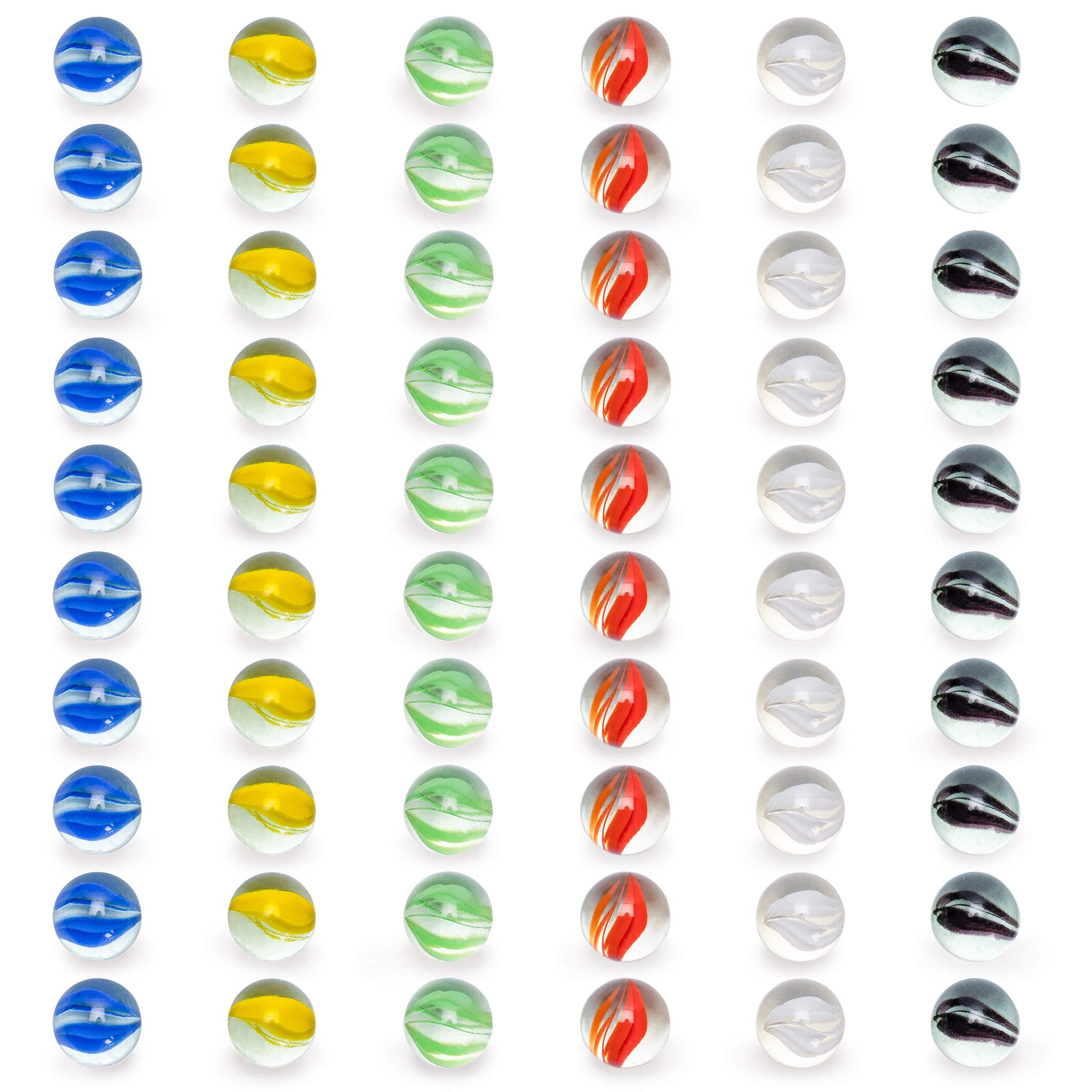 Six-color marble set from Yellow Mountain Imports supports Aggravation and marble runs