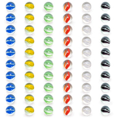 Six-color marble set from Yellow Mountain Imports supports Aggravation and marble runs