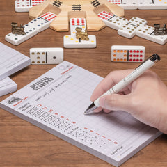 Yellow Mountain Imports game-night setup with scorepad keeps rounds smooth