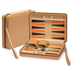 Yellow Mountain Imports travel backgammon mini board closed for compact portability.