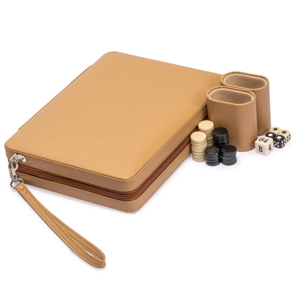Yellow Mountain Imports travel backgammon mini magnetic checkers stay in place for smooth play.