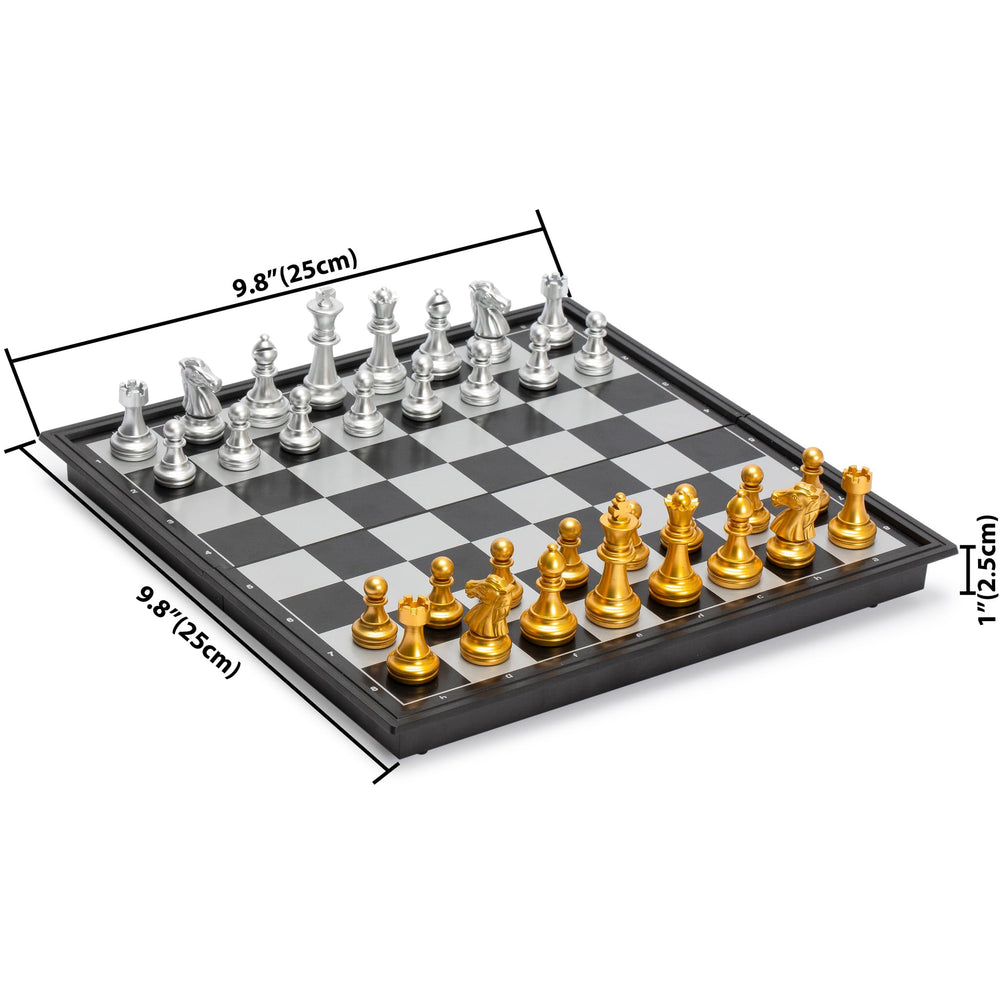 Yellow Mountain Imports travel magnetic chess set pieces gold and silver for elegant play.