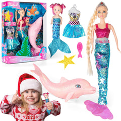 Yellow River Princess Mermaid Playset mermaid-tail-sequin color-change detail enhances storytelling.